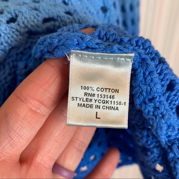 Good Luck Gem Cream Blue Open Knit Sweater Large - Picture 6 of 7